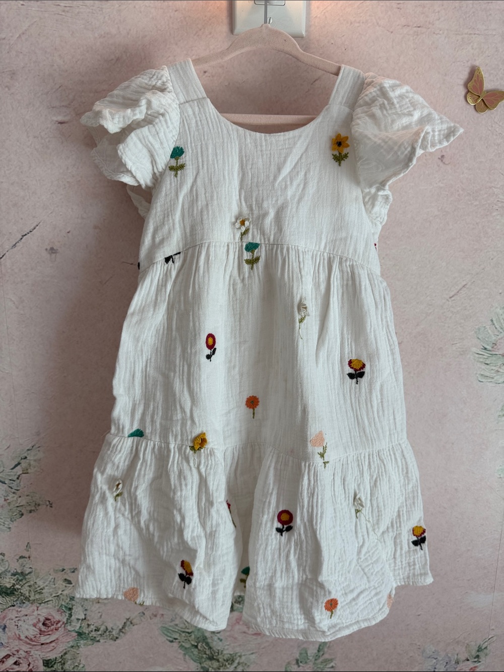 Zara Girls Floral Embroidered Dress White & Multicolor Girls 6